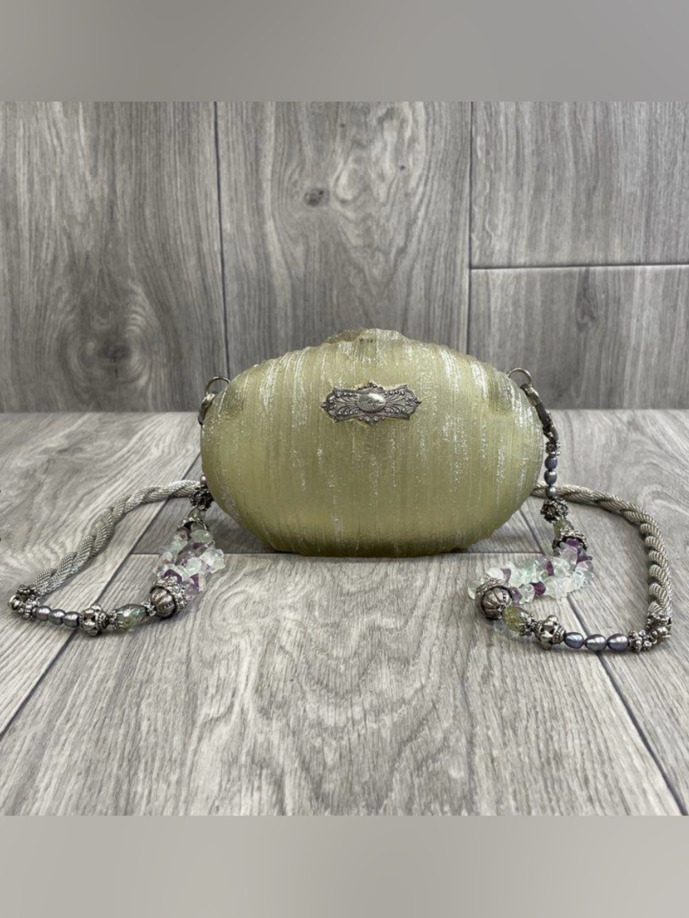 Vintage Maya Evangelista Pale Green Resin Beaded Evening Clutch/Purse